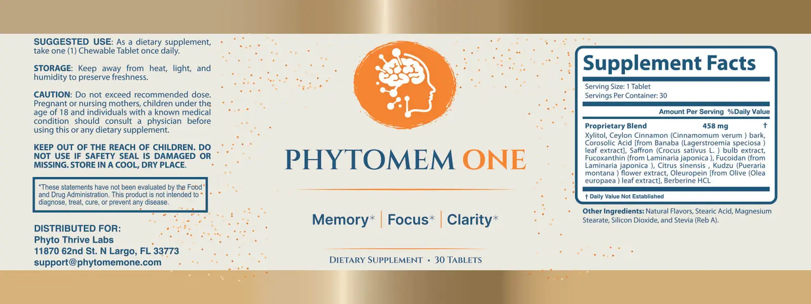 PhytoMem One label showing suggested use, cautions, and Supplement Facts